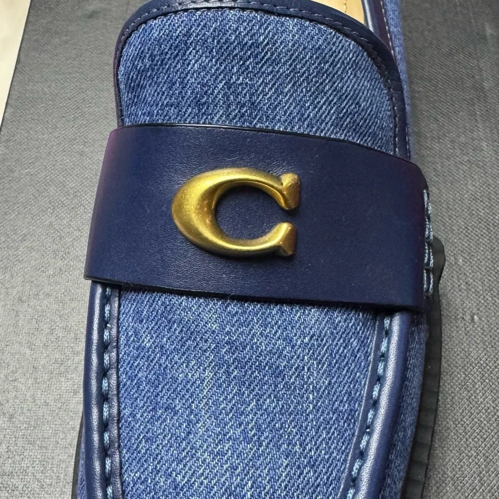 Coach Denim Blue Loafers with Gold Detail - Picture 3 of 4
